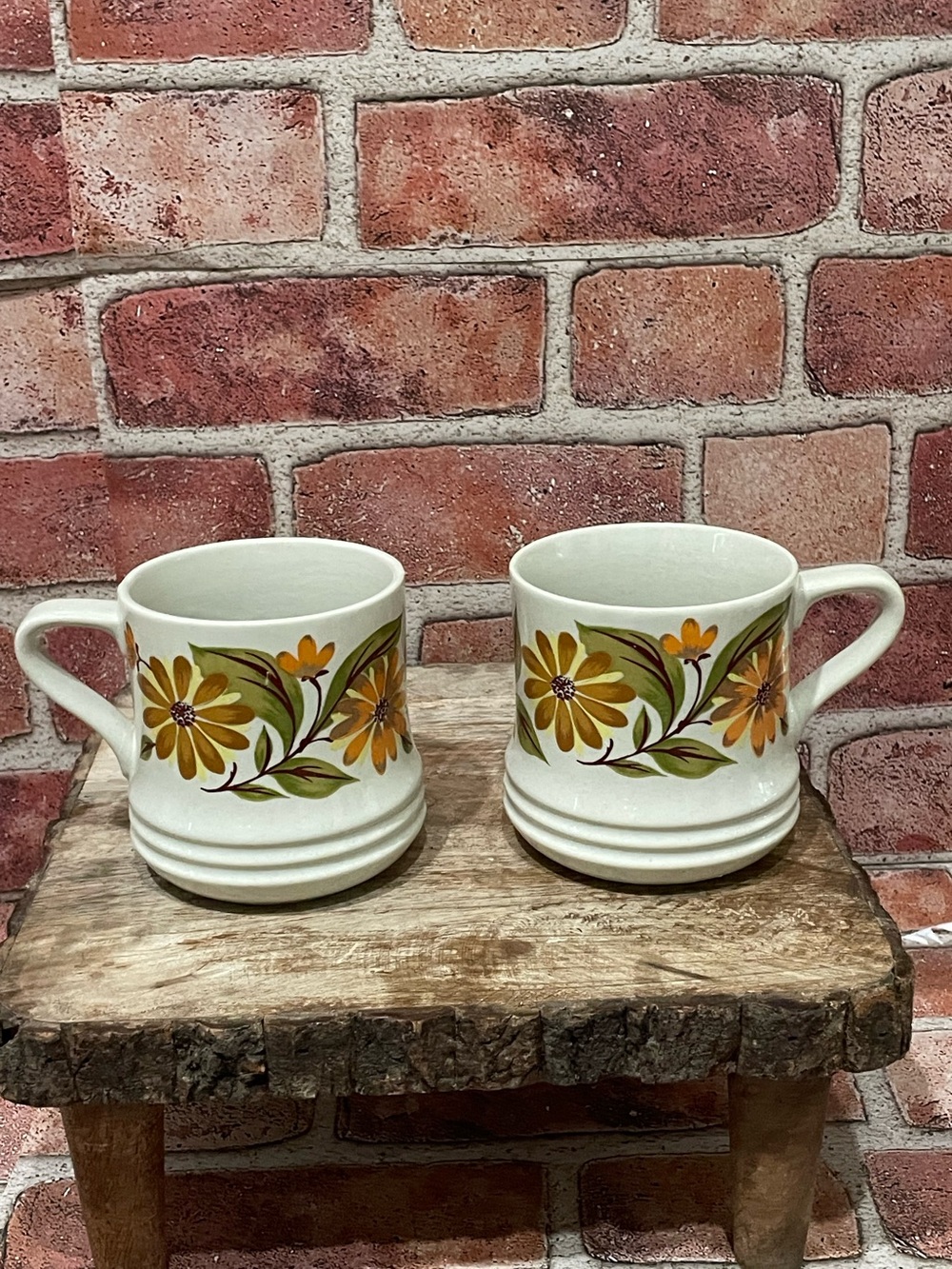 Vintage Capri Bake Serve & Store Stoneware Mugs Set of 2 Retro Floral Japan
